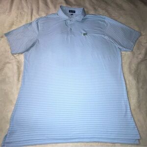 Peter Millar Light Blue Thin-Striped Polo with golf flag size XL